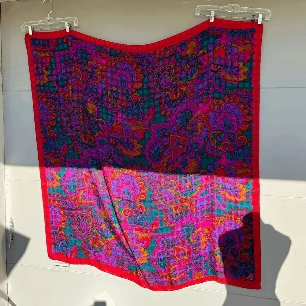Vintage Jacques Vert Oversized Paisley Scarf Wrap Made in Italy 30% Silk
